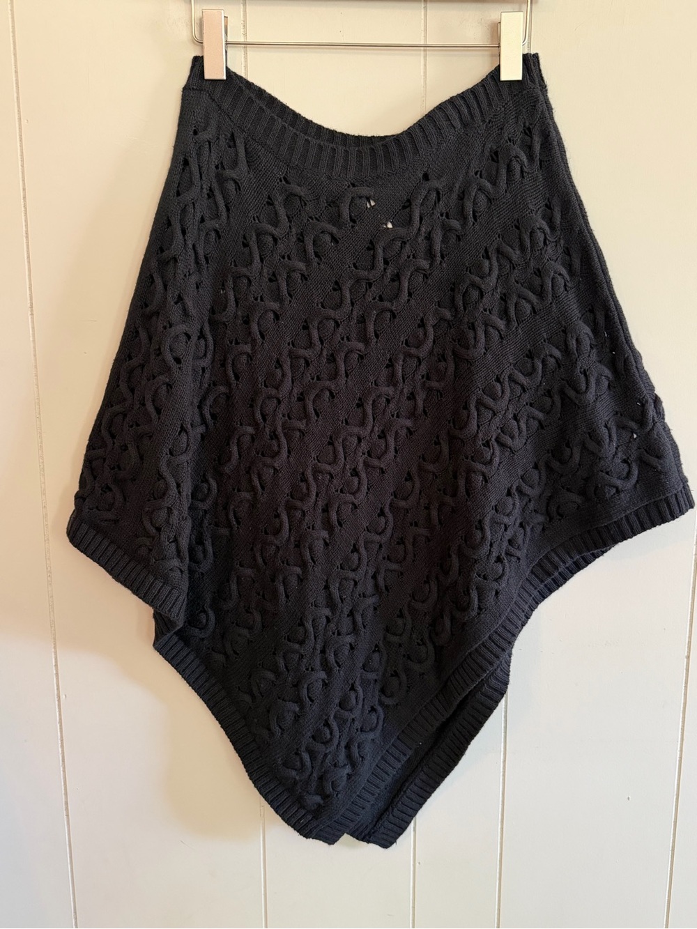 Cache Vintage Women's Black Cable Knit Crochet Shrug Poncho Sweater Size M/L